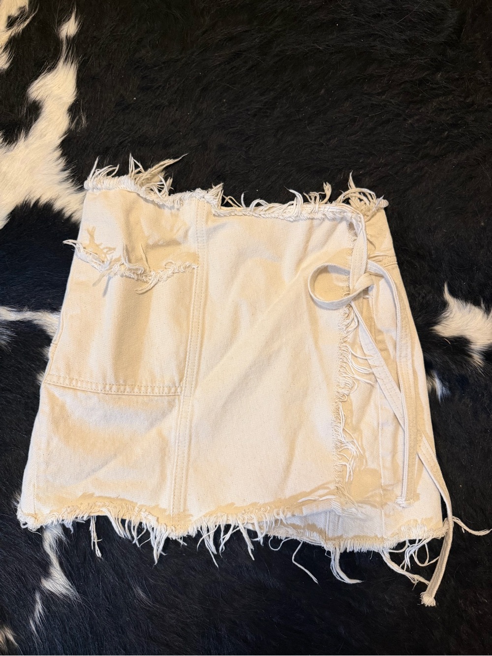 BDG Cream Frayed Mini Skirt